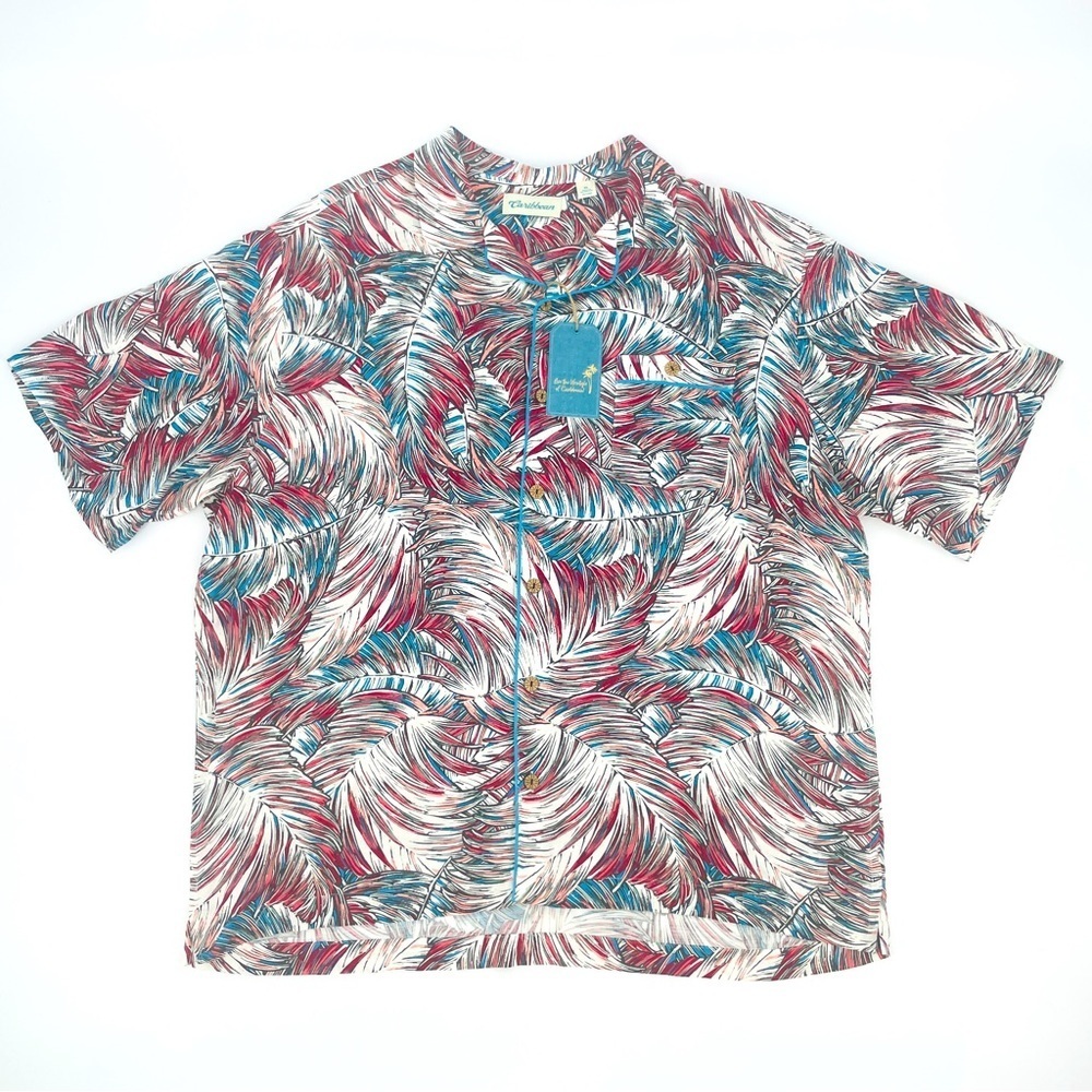 Nwt Caribbean Roundtree & York - Palm Print Hawaiian Shirt - XL